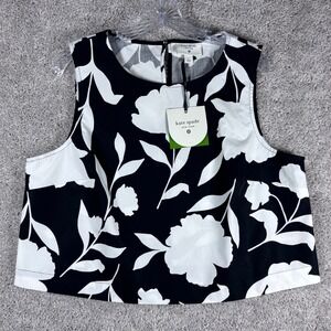 Kate Spade New York Black White Floral Crop Top Shirt‎ Size L Cotton Sleeveless